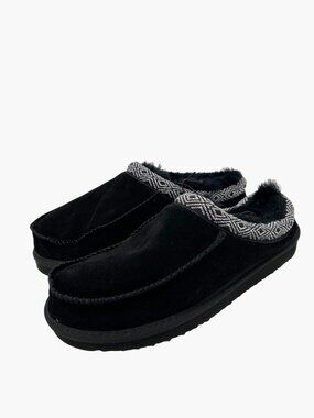 NEW dluxe by dearfoams Men's Lith Shearling Clog Slide Slippers - Taping Black